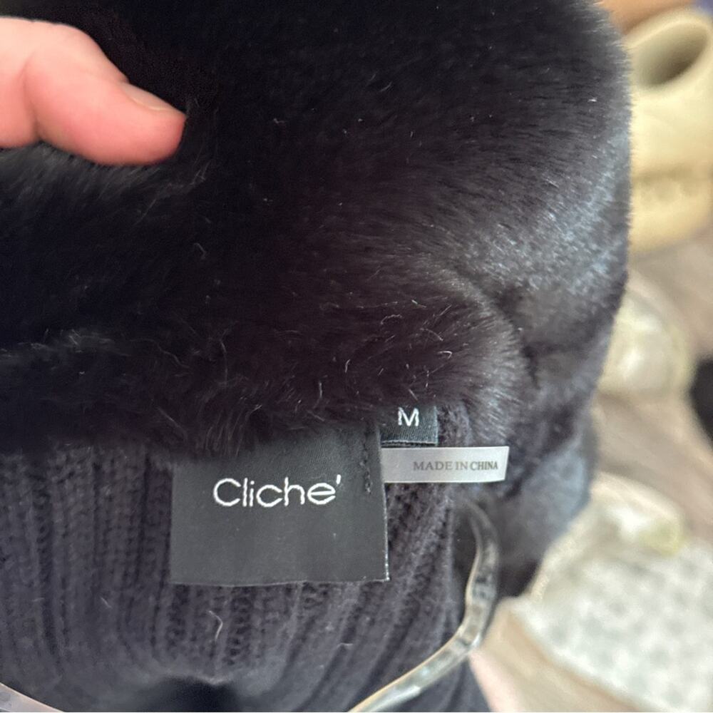 Cliche Faux Fur Collar Knit Zip Up Jacket M - Picture 5 of 7